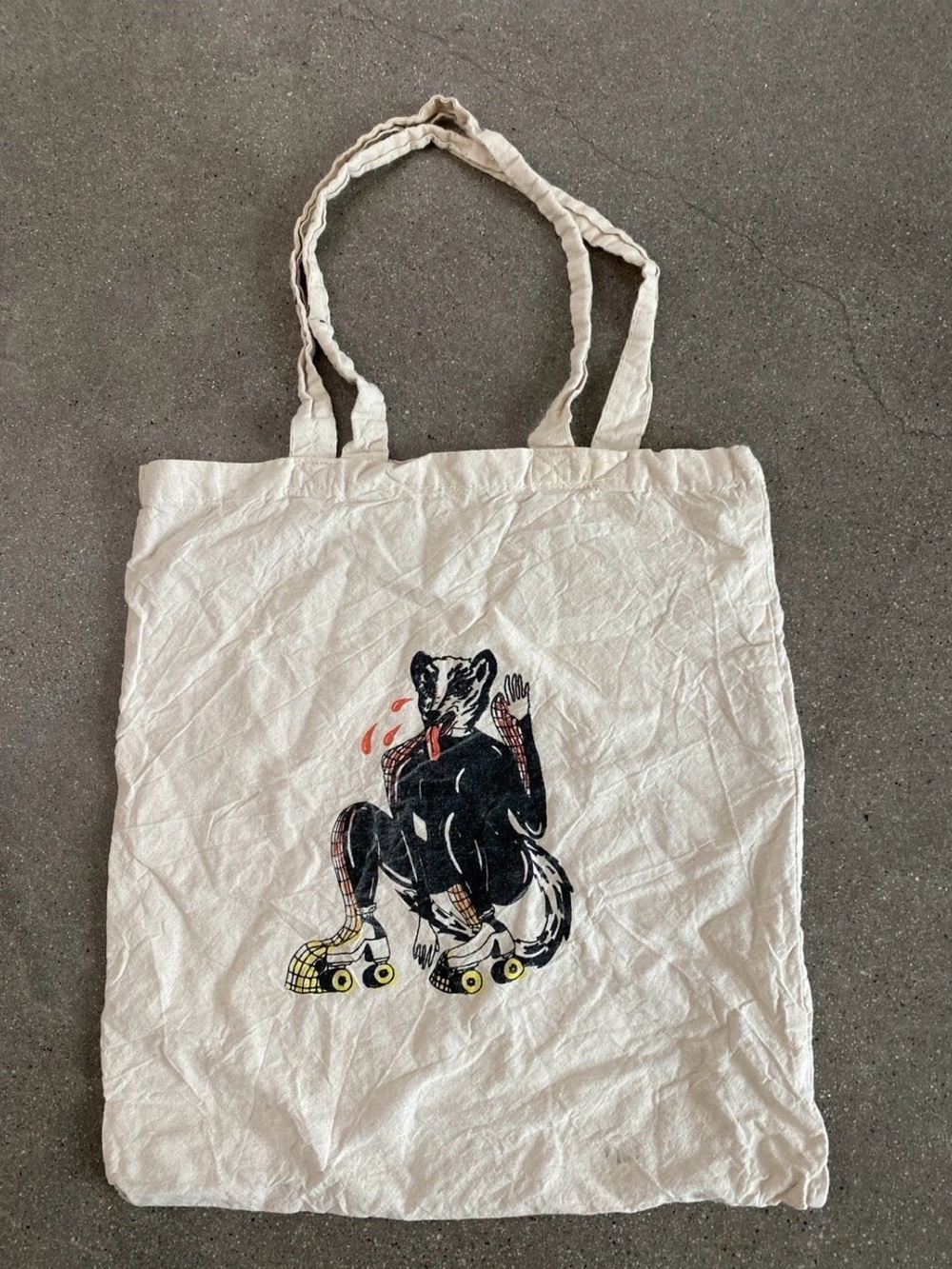 Badger Canvas Cat Tote Bag in Natural with Roller Skate Graphic